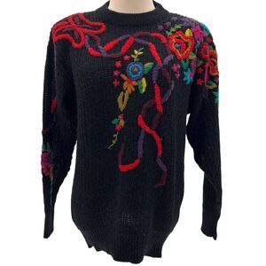 Vintage Western Connection Black/Multicolored Embroidered Crew Neck Sweater- S